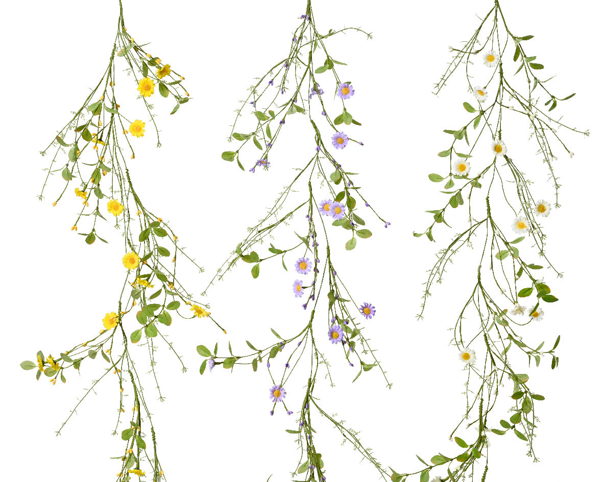 Polyester slinger met dunne takken, bloemen en groene blaadjes