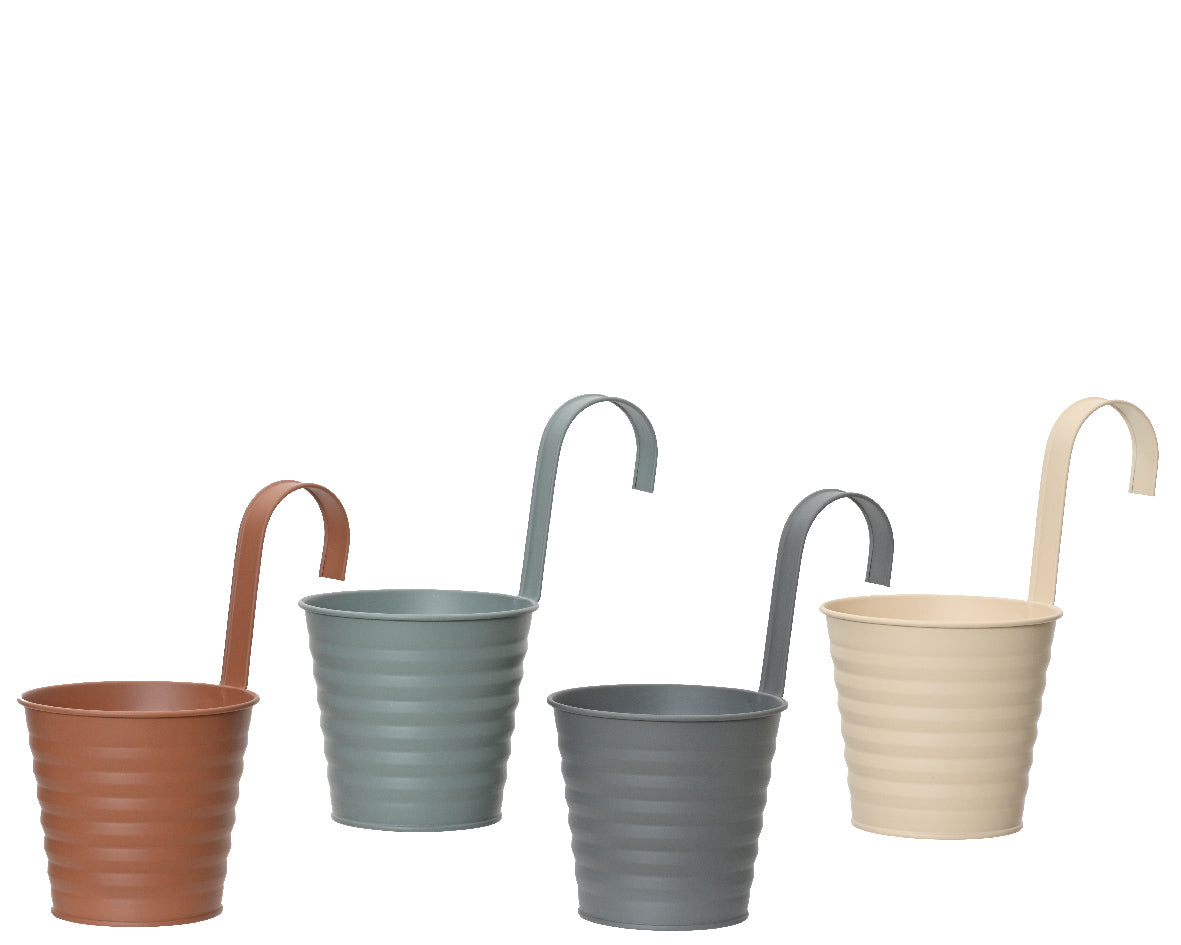 Assortiment zinken bloempotten met handvat, verschillende kleuren