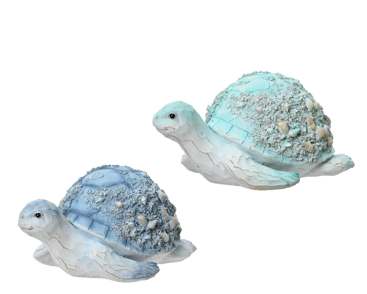 Polyresin schildpadbeeldjes in lichtblauwe tinten, set van twee