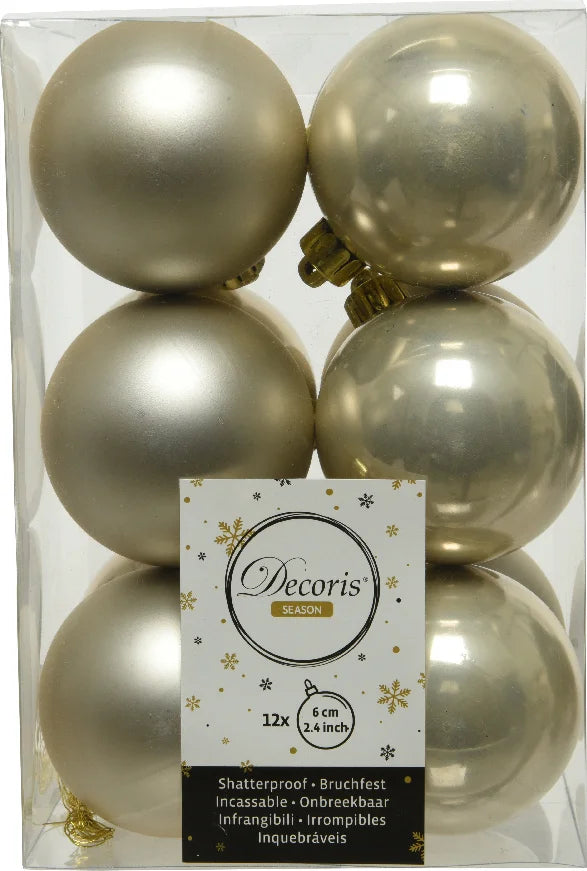 Set van 12 champagne kerstballen, 6 cm, in verpakking