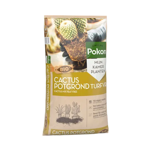 Cactus potgrond van Pokon, zak met afbeelding van een cactus en BIO-keurmerk