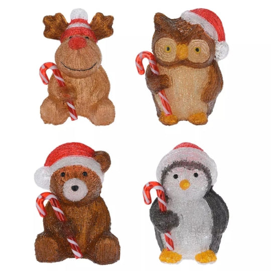 Decoratieve kerstdieren met led, 4 varianten: rendier, uil, beer en pinguïn