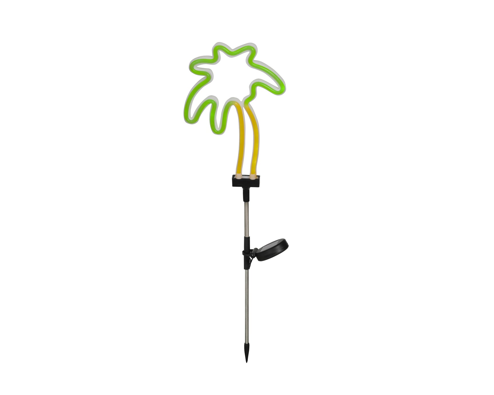 Palmbomen-vormige solar tuinlamp met kunststof stok en zwart lampenkopje