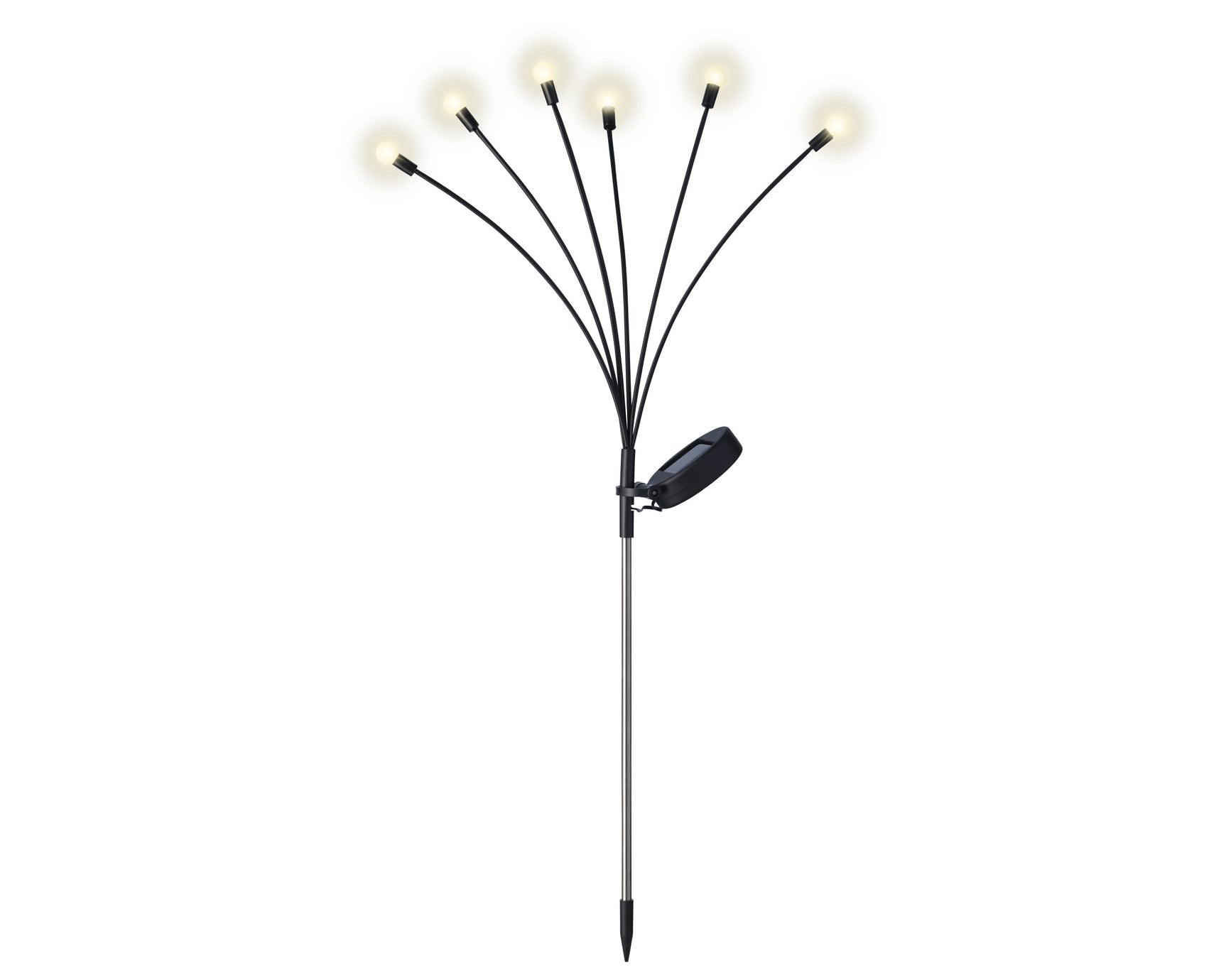 Zonne-energie priklamp met kunststof paal en acht ronde lampjes, met zonnepaneel