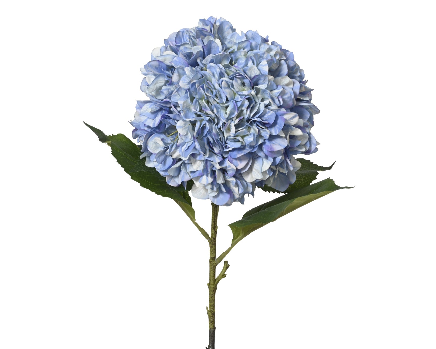 Polyester hortensia-tak met grote blauwe bloemtros en groene bladeren