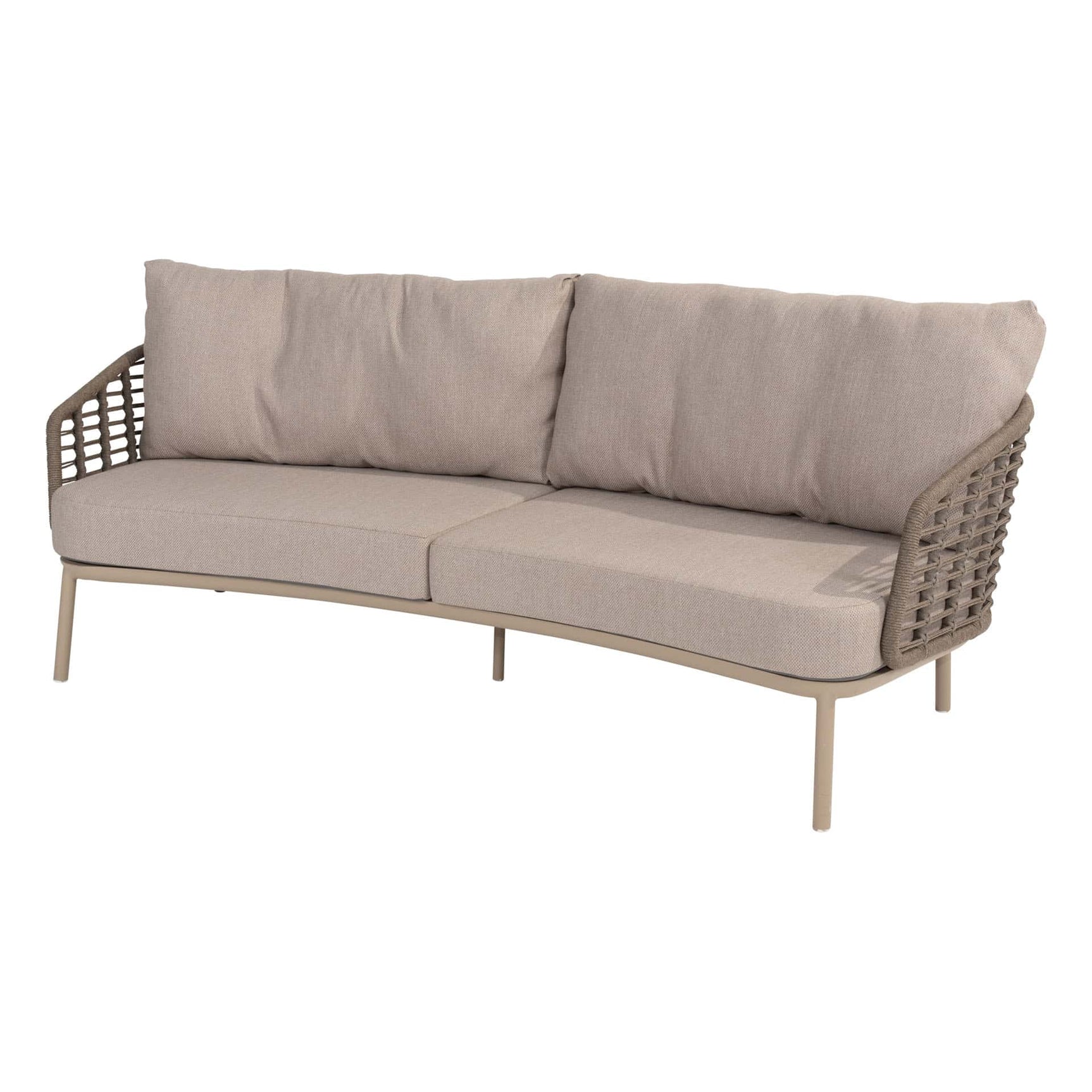 Beige 3-zits loungebank met twee rugkussens en beige zitkussens