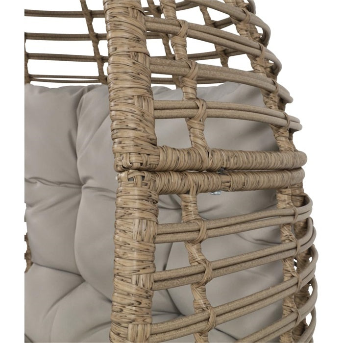 Rotan frame met grijze kussenvulling en geweven zijbanden