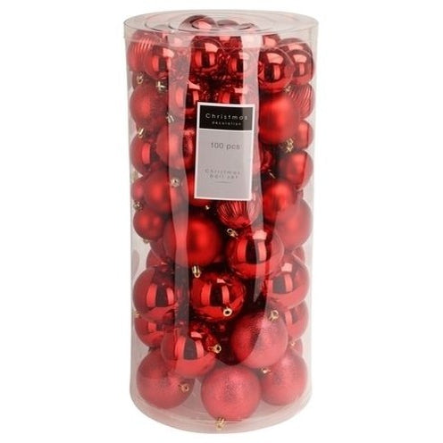 Kerstballen 100 stuks kunststof | Rood