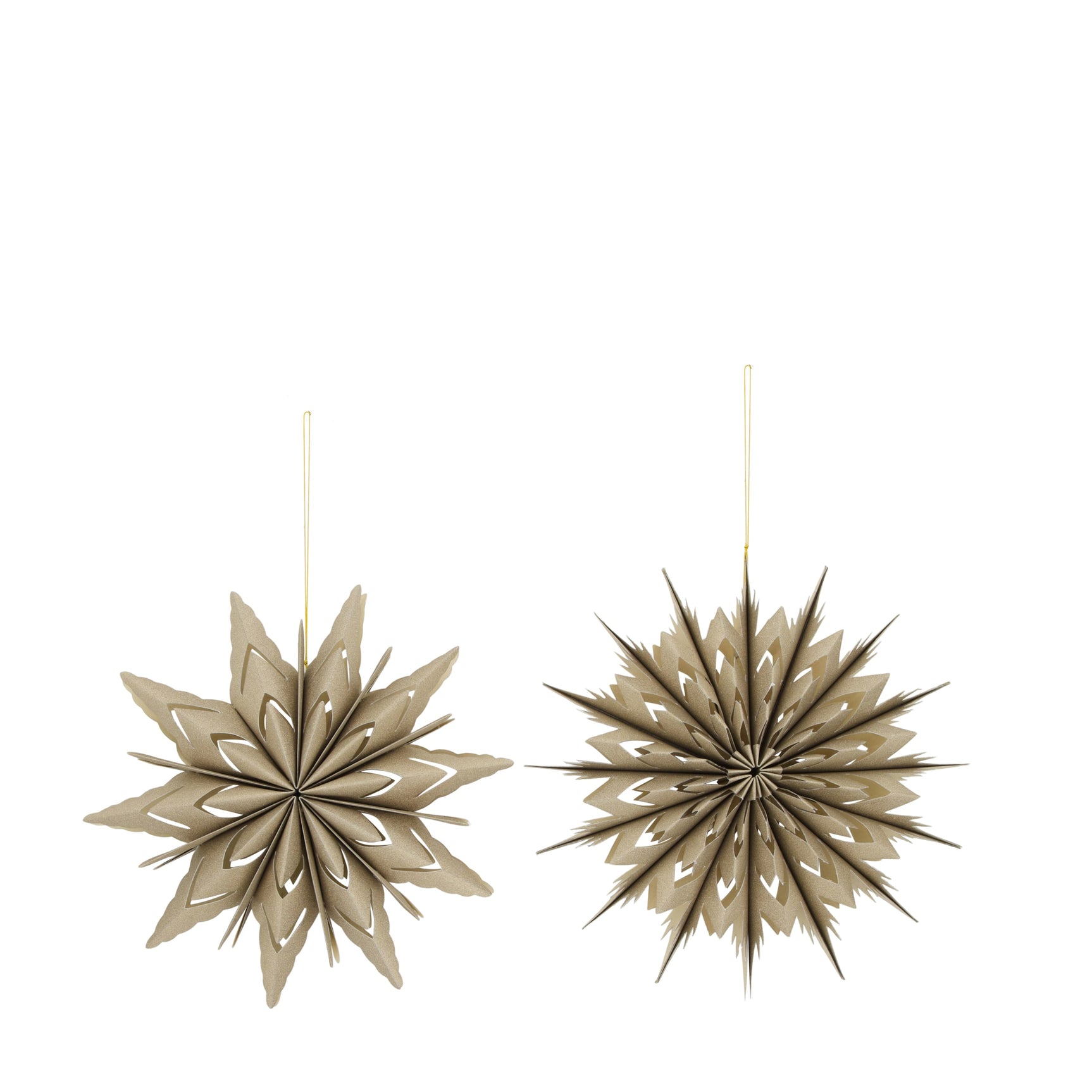 Papieren glitterhanger, beige stervorm met ophangkoord, set van 2