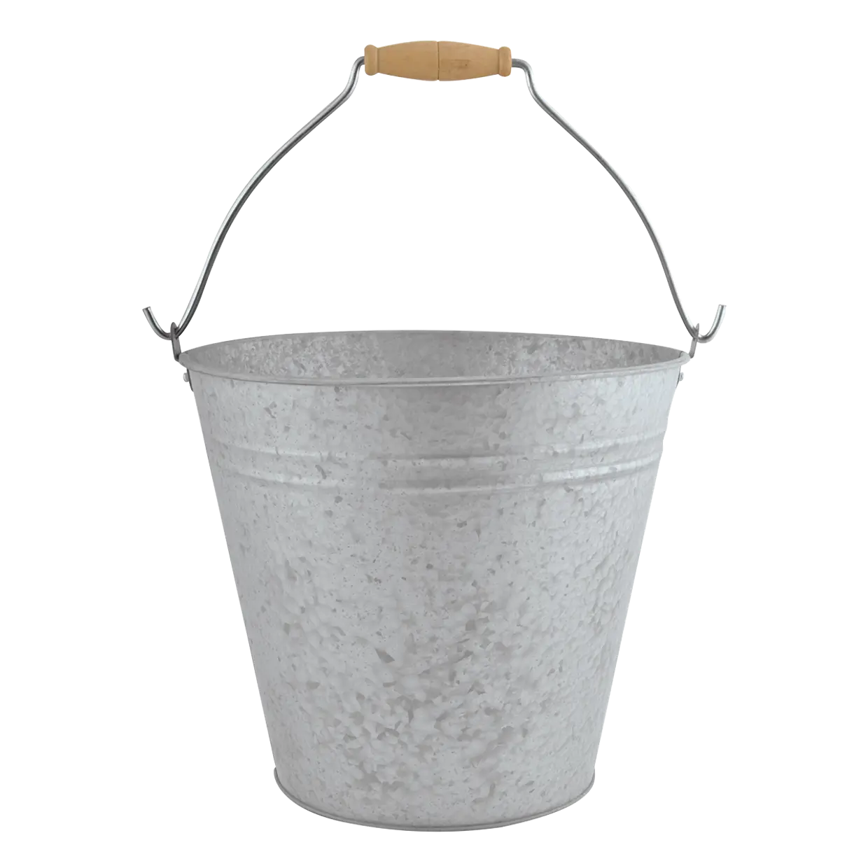 Zinken emmer 9,5 liter met metalen hanggrepen en houten bovenrand, grijs