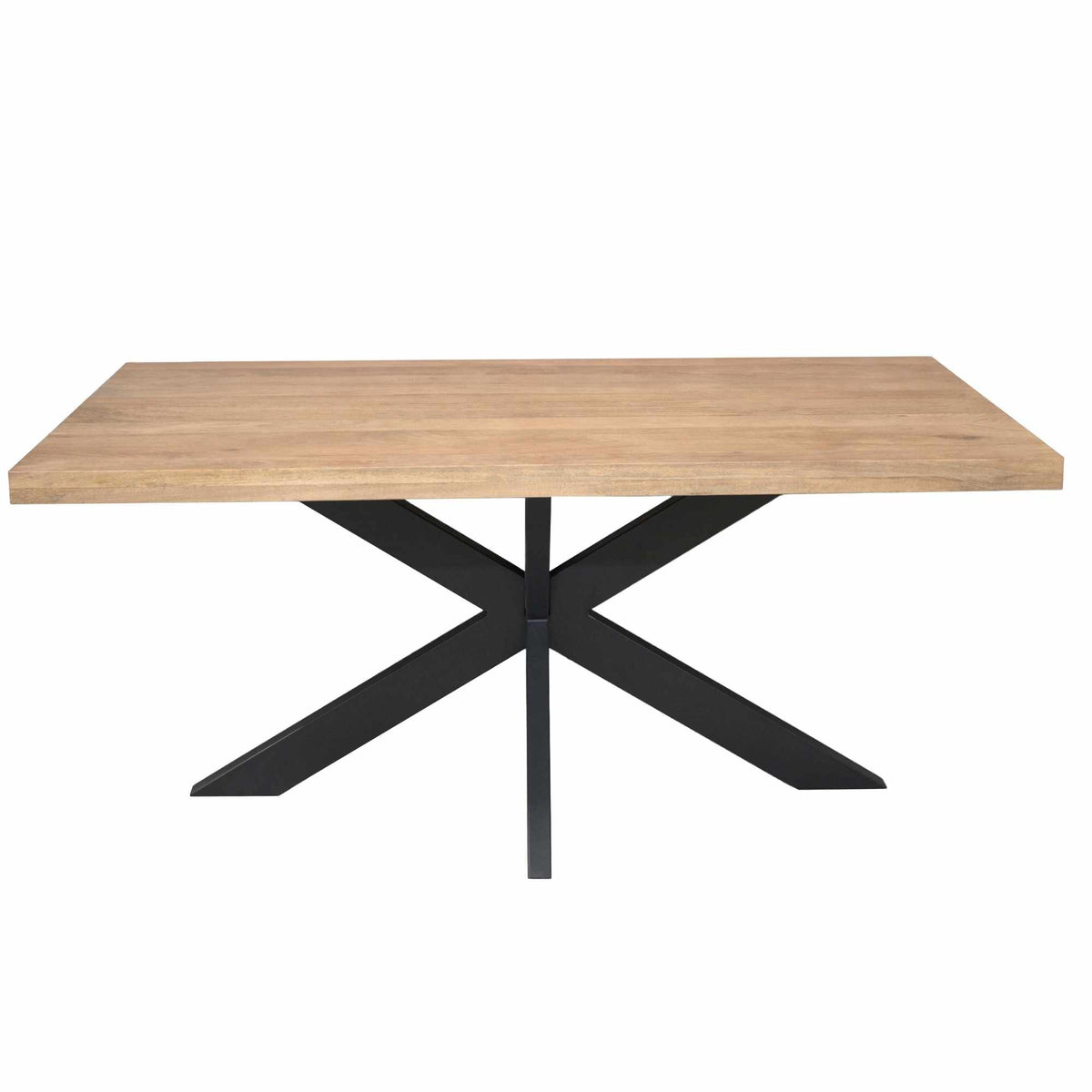 Rechthoekige eettafel met licht houten blad en zwart X-onderstel