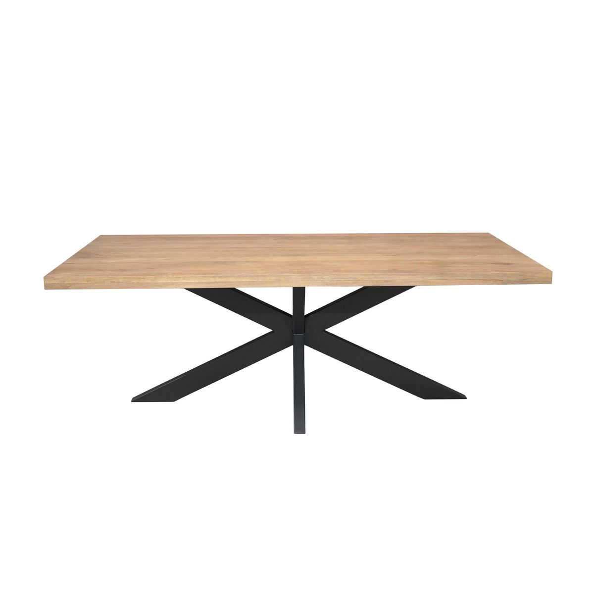 Rechthoekige eettafel met licht houten blad en zwart kruispoot onderstel