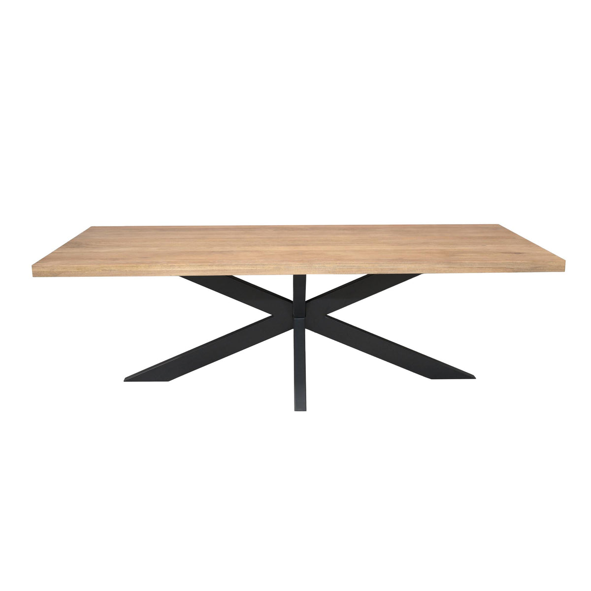 Rechthoekige eettafel met licht houten tafelblad en zwarte X-poten