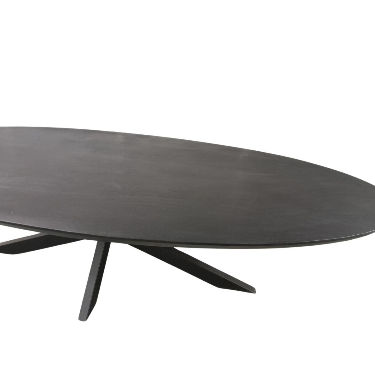 Ovale eettafel met zwart blad en drie slanke poten
