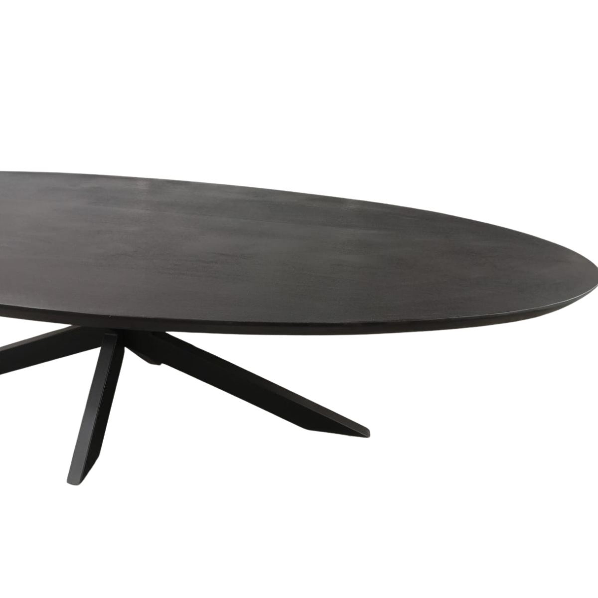 Ovale eettafel met zwart afgerond blad en schuin onderstel