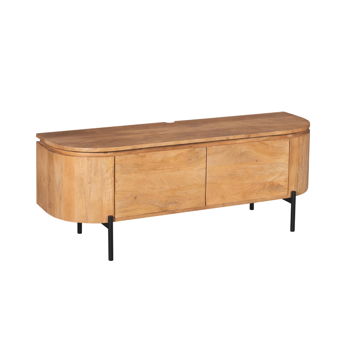 Tv-meubel Excellent Naturel met rond houten front en 2 vakken, zwarte poten