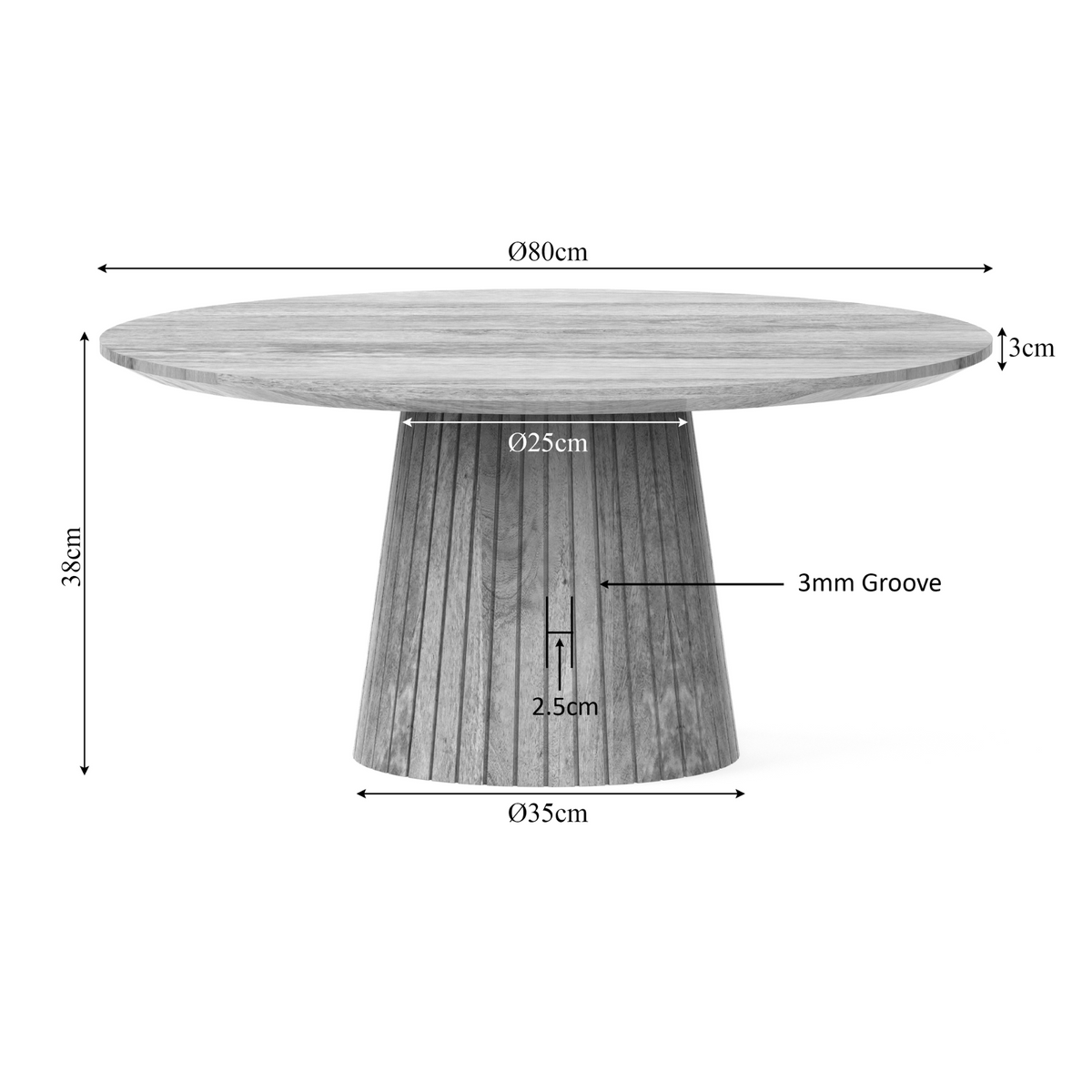 Ronde salontafel met naturel houten blad en cilindrisch pootframe