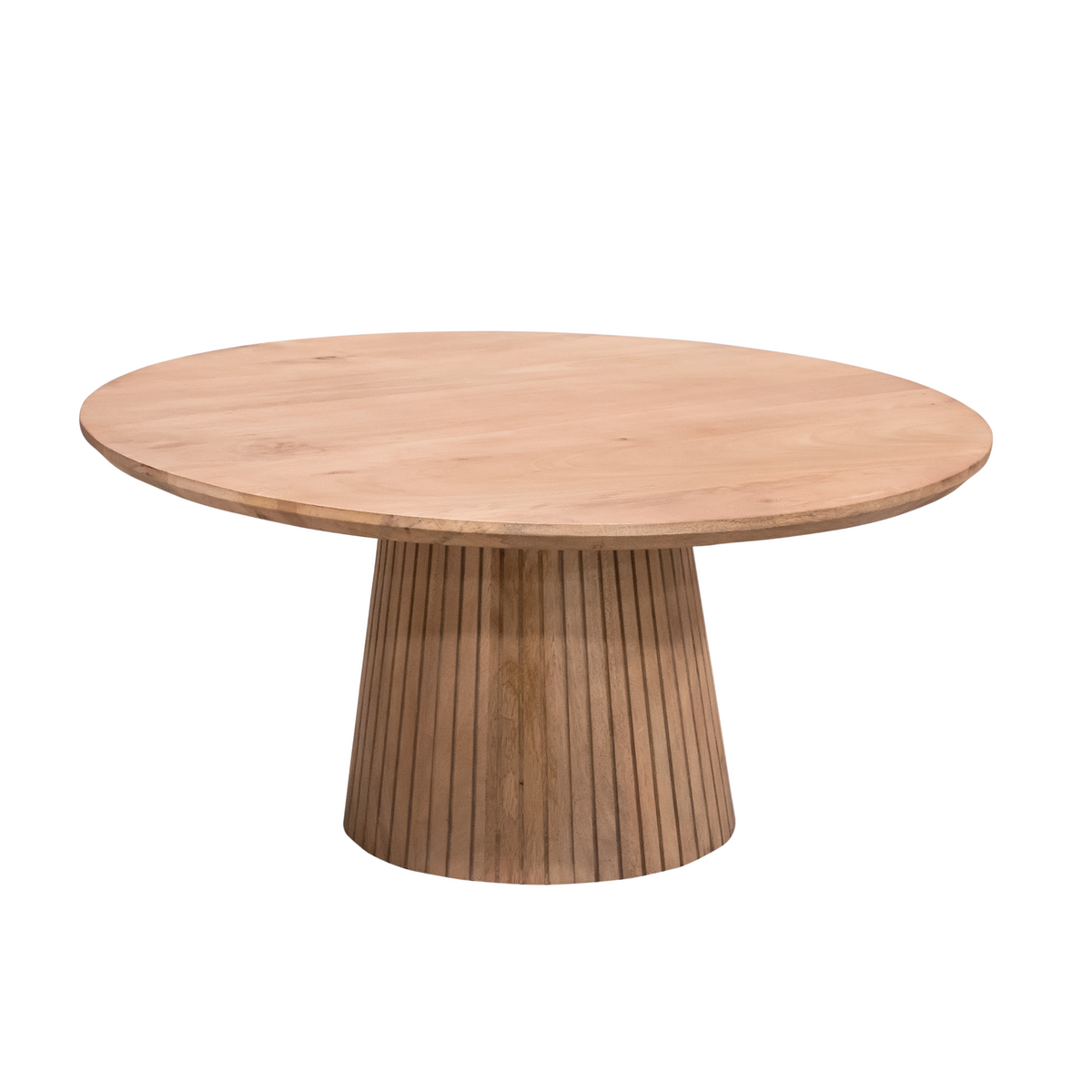 Salontafel Solana naturel hout met rond tafelblad en taps, geribde poot