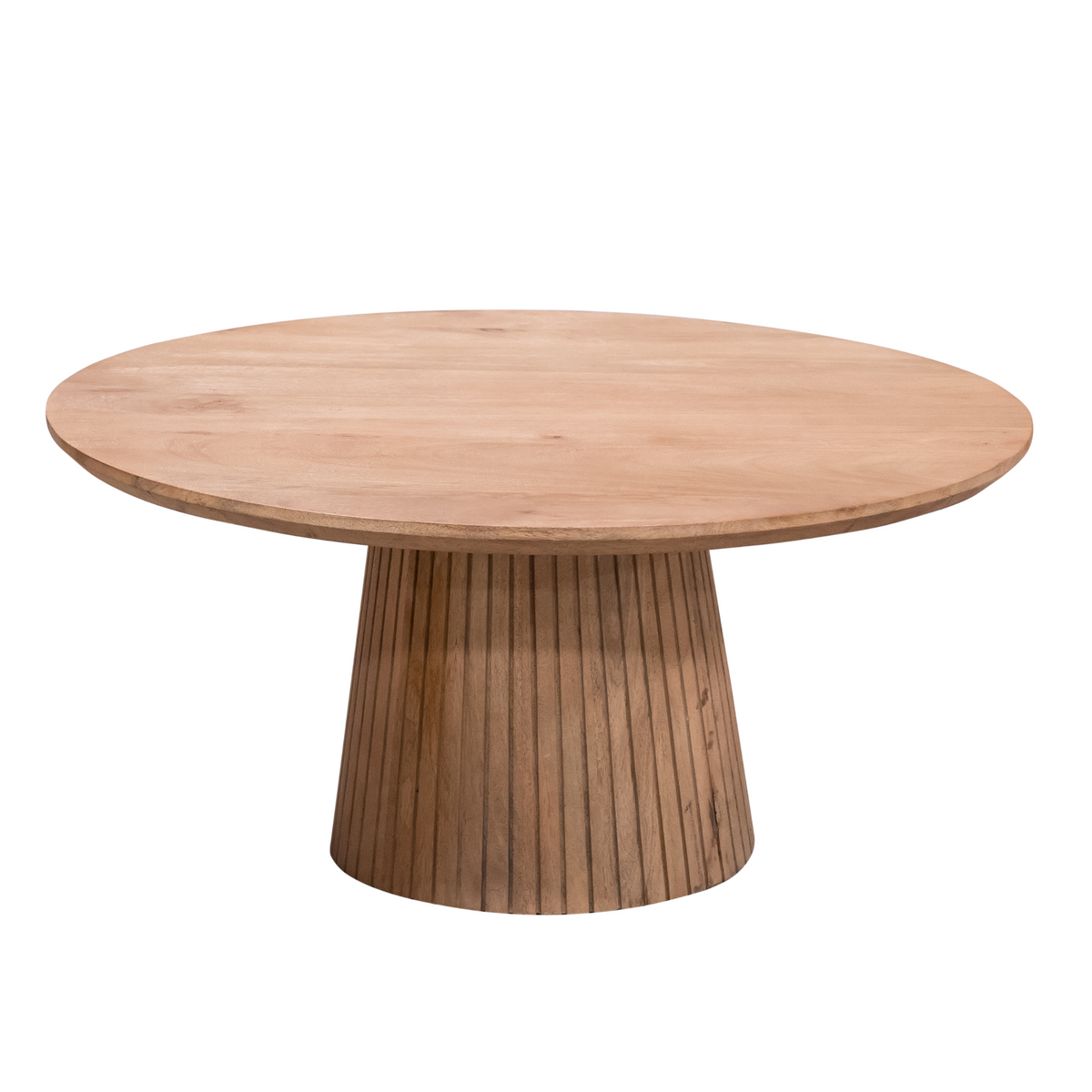 Salontafel Solana naturel hout, rond blad met taps poot op effen ondergrond