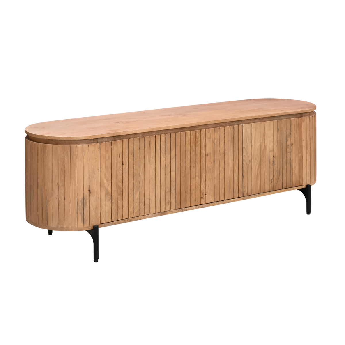Tv-meubel naturel houten dressoir met afgeronde vorm en zwarte pootjes