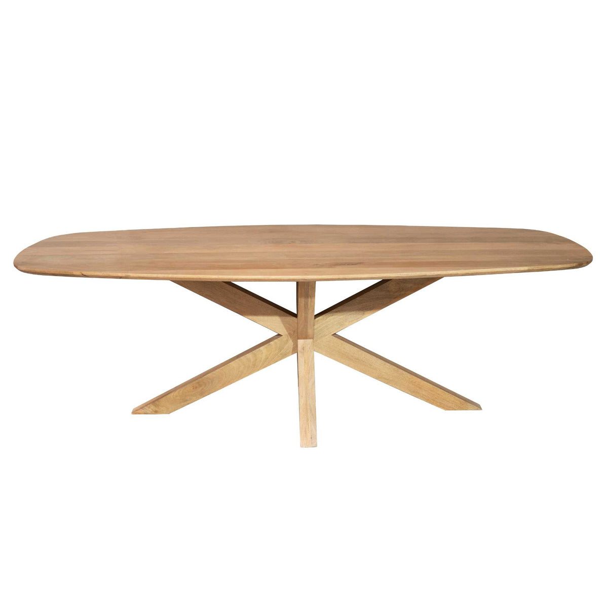 Ovale eettafel in lichtbruin hout met centrale kruis-poten
