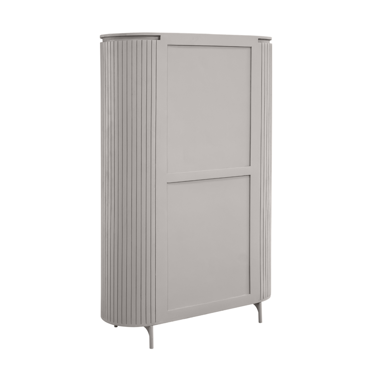 Taupe wandkast frontaal met gesloten deuren en verticale ribbelstructuur.