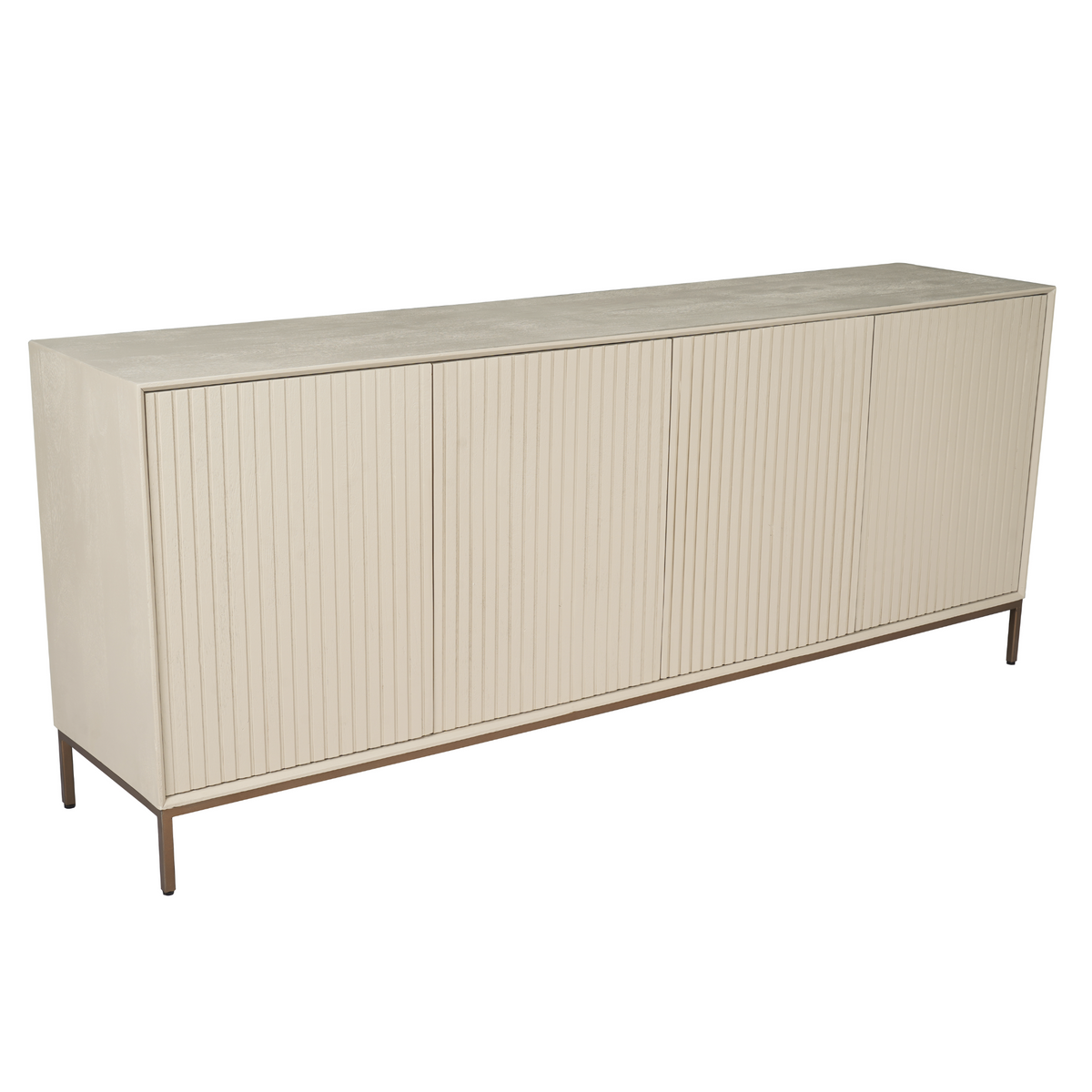 Dressoir Madison zandkleurig beige met geribbelde deuren en lage houten pootjes
