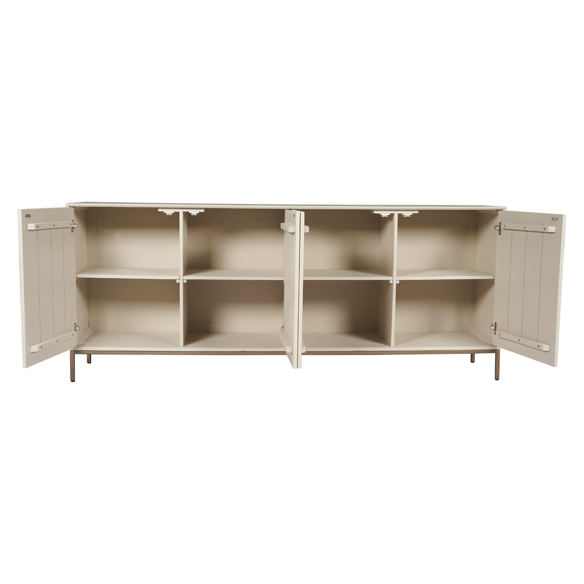 Dressoir Madison met open midden: meerdere vakken en planken in zandkleurig beige