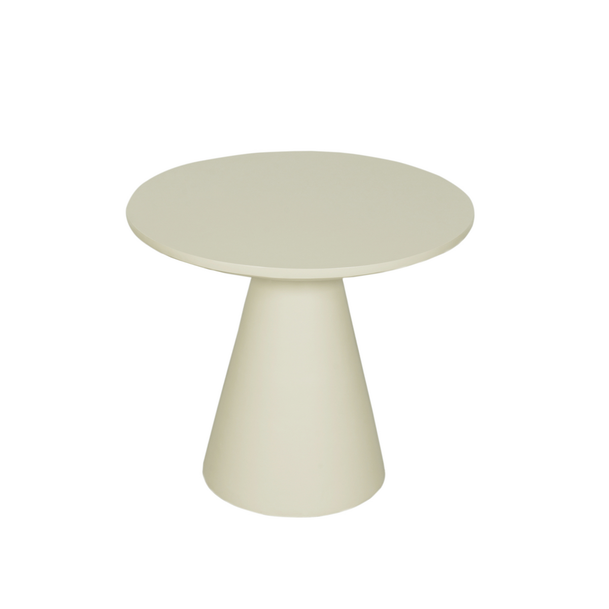 Ronde witte salontafel met centrale taps voet en glad blad