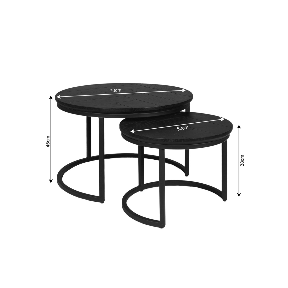 Set van 2 ronde salontafels met afmetingen 70 cm en 50 cm