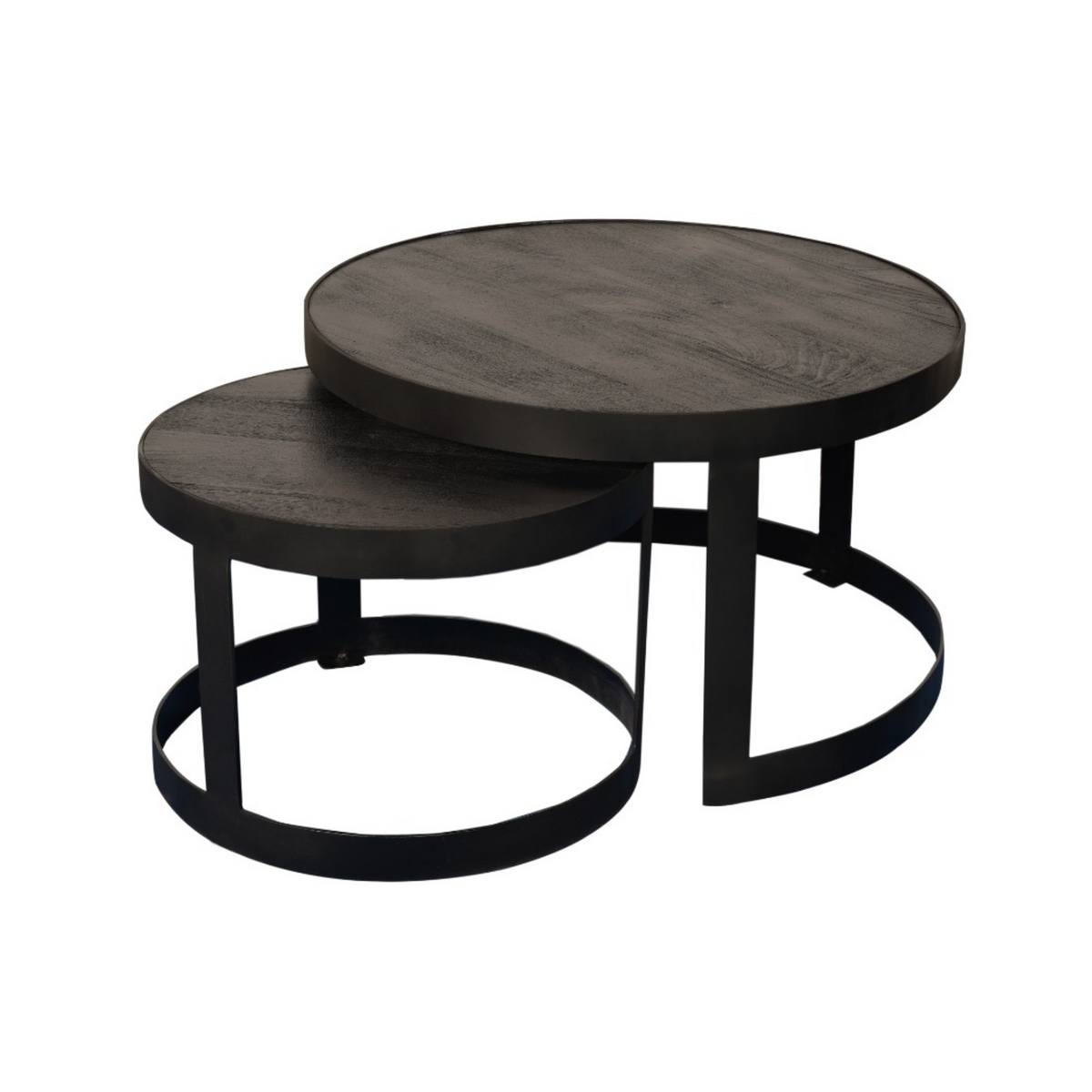 Set van 2 ronde salontafels: donker blad, zwart onderstel