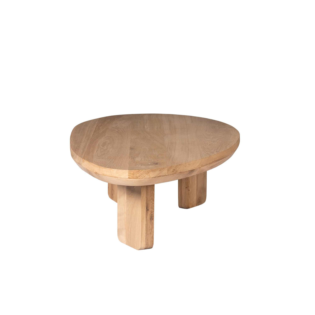 Ronde salontafel van naturel eiken met houten pootjes onder het blad