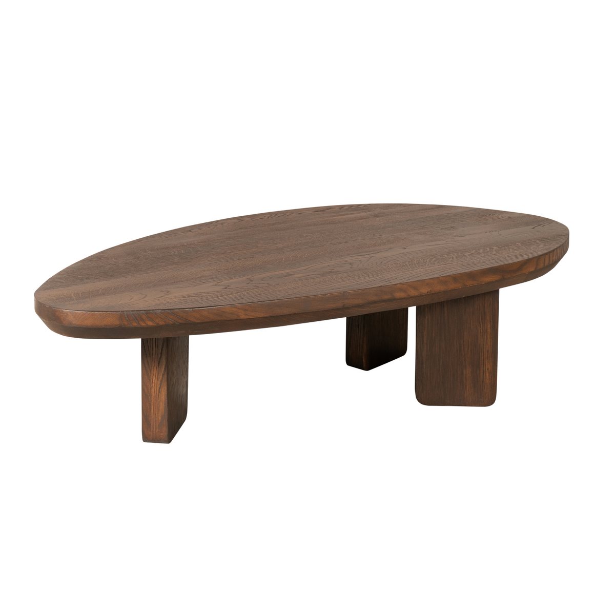 Ronde eikenhouten salontafel met donkerbruine bladnerf en vier korte poten