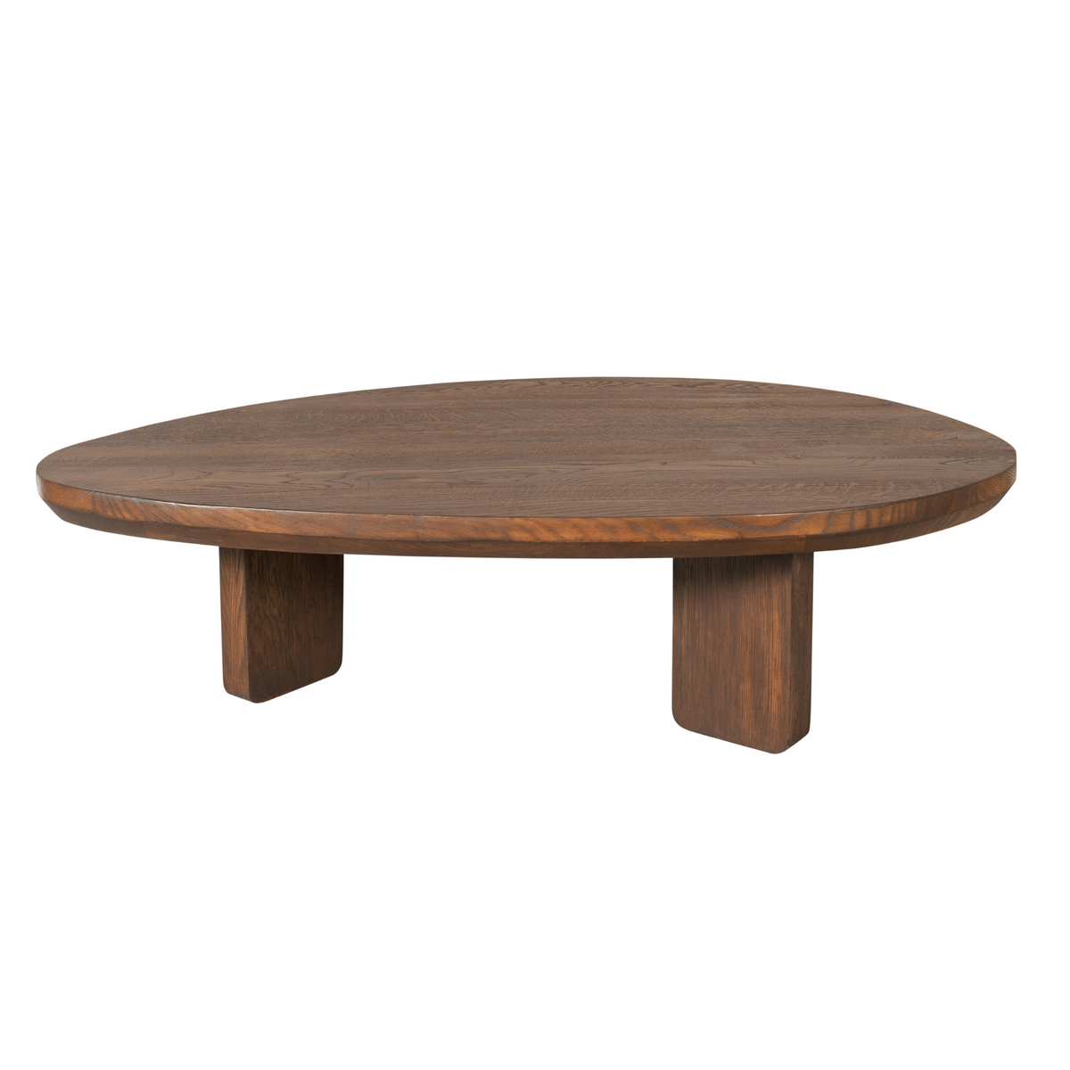 Ronde eikenhouten salontafel met donkerbruin rond blad en vier korte poten