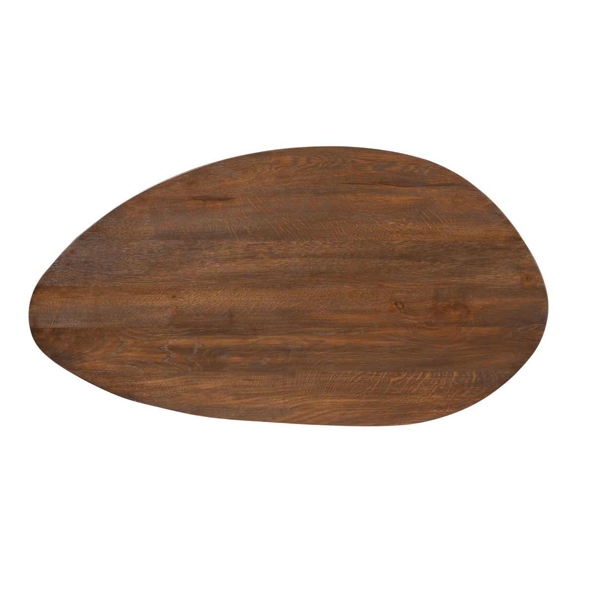 Eikenhouten salontafelblad met donkerbruine nerf, ronde vorm en glad oppervlak