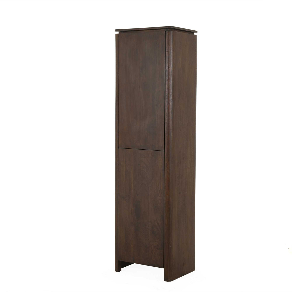 Hoge kast Dallas in bruin hout met deur en strakke middennaad