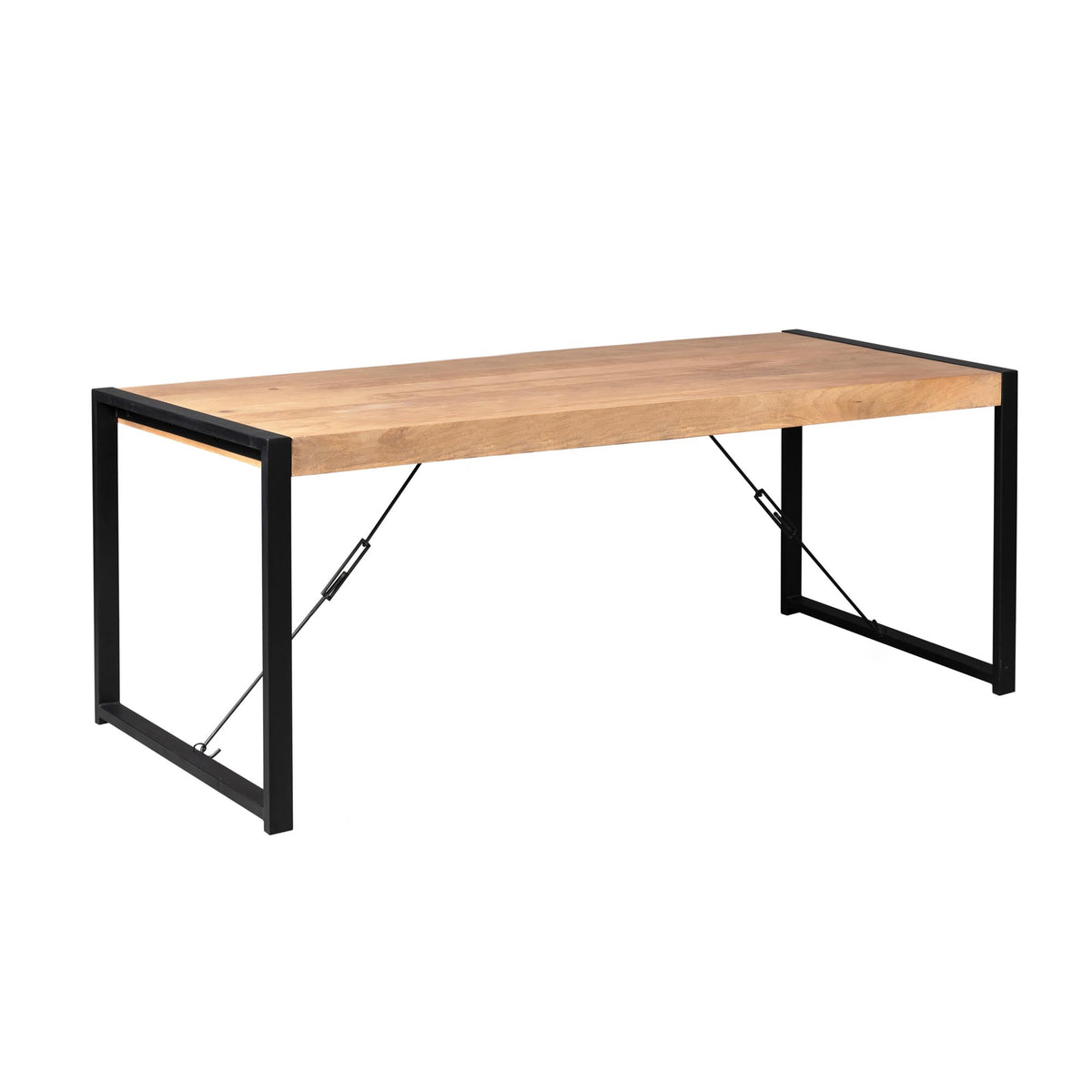 Eettafel Britt met houten blad en zwart metalen onderstel