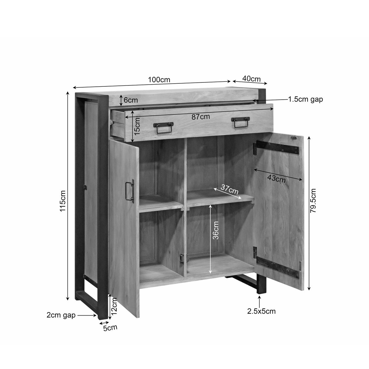 Kast Britt met afmetingen: 100 cm breed, 115 cm hoog en 40 cm diep