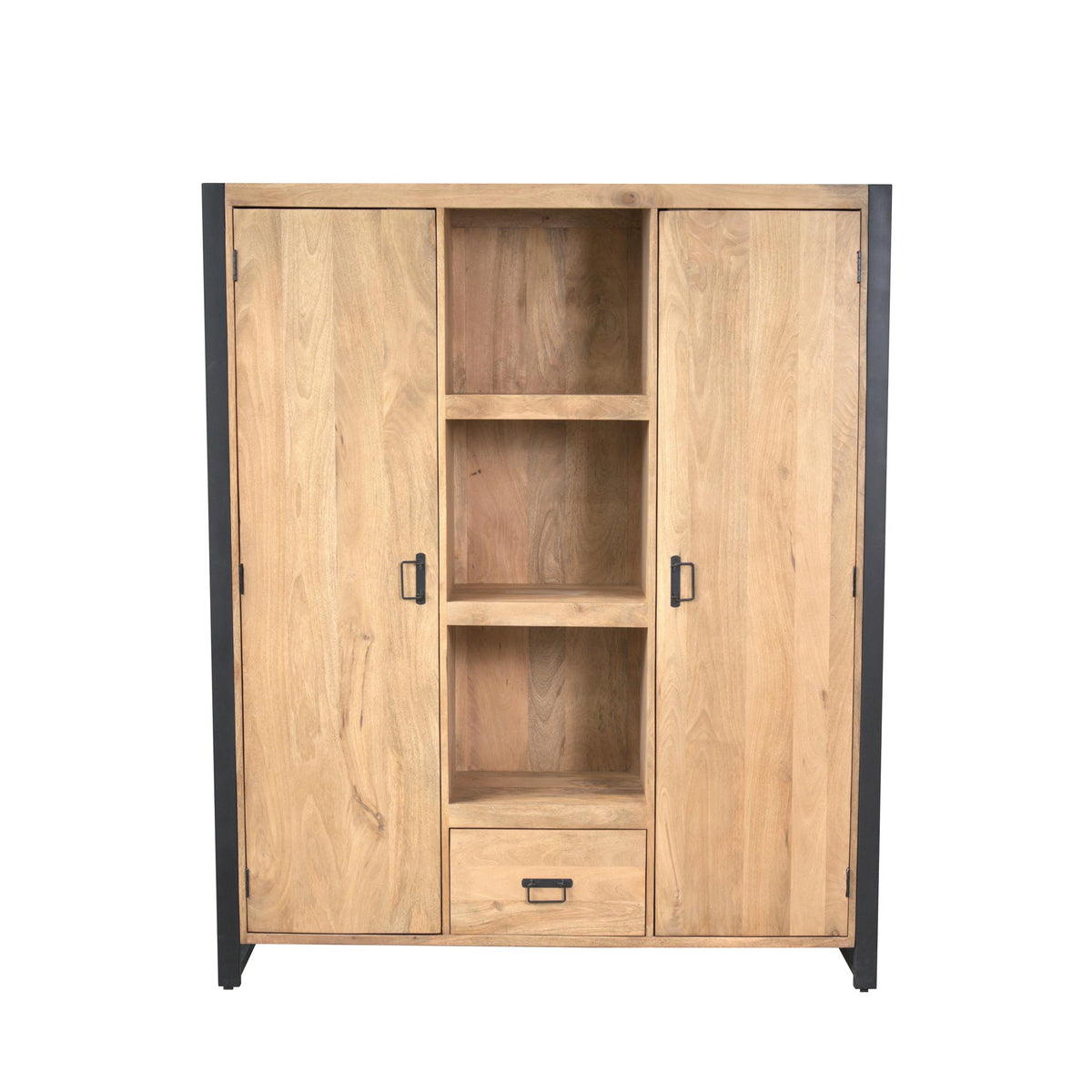 Boekenkast Britt met twee deuren, open middenvakken en onderlade, eikenlook, 150 cm