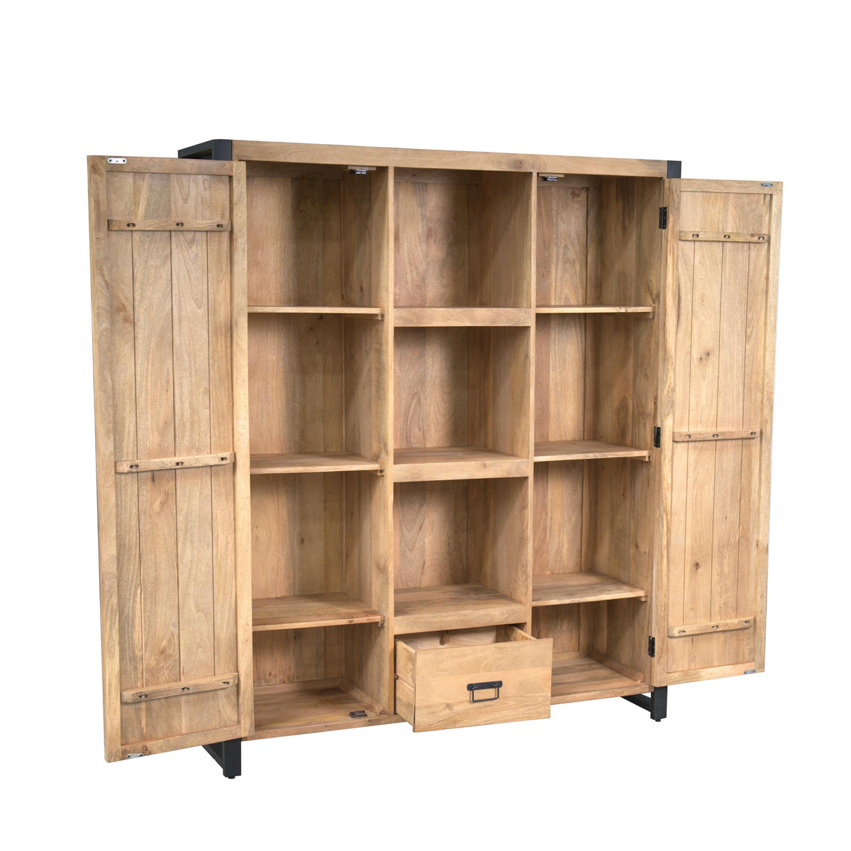 Boekenkast Britt met open opbergvakken en lade, dubbele deuren, eikenlook, 150 cm