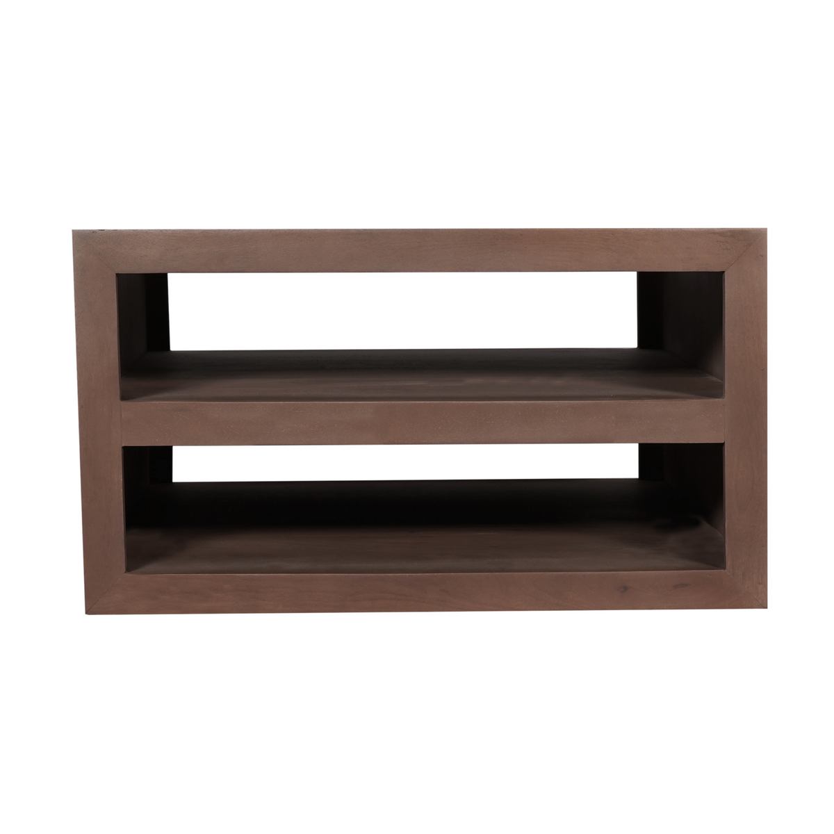 Walnoot salontafel met open front en twee legplanken in het frame