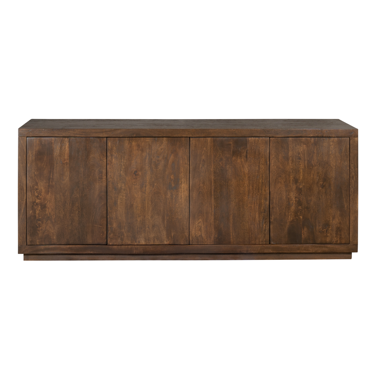Bruin houten dressoir met meerdere deurpanelen en rechthoekig bovenblad