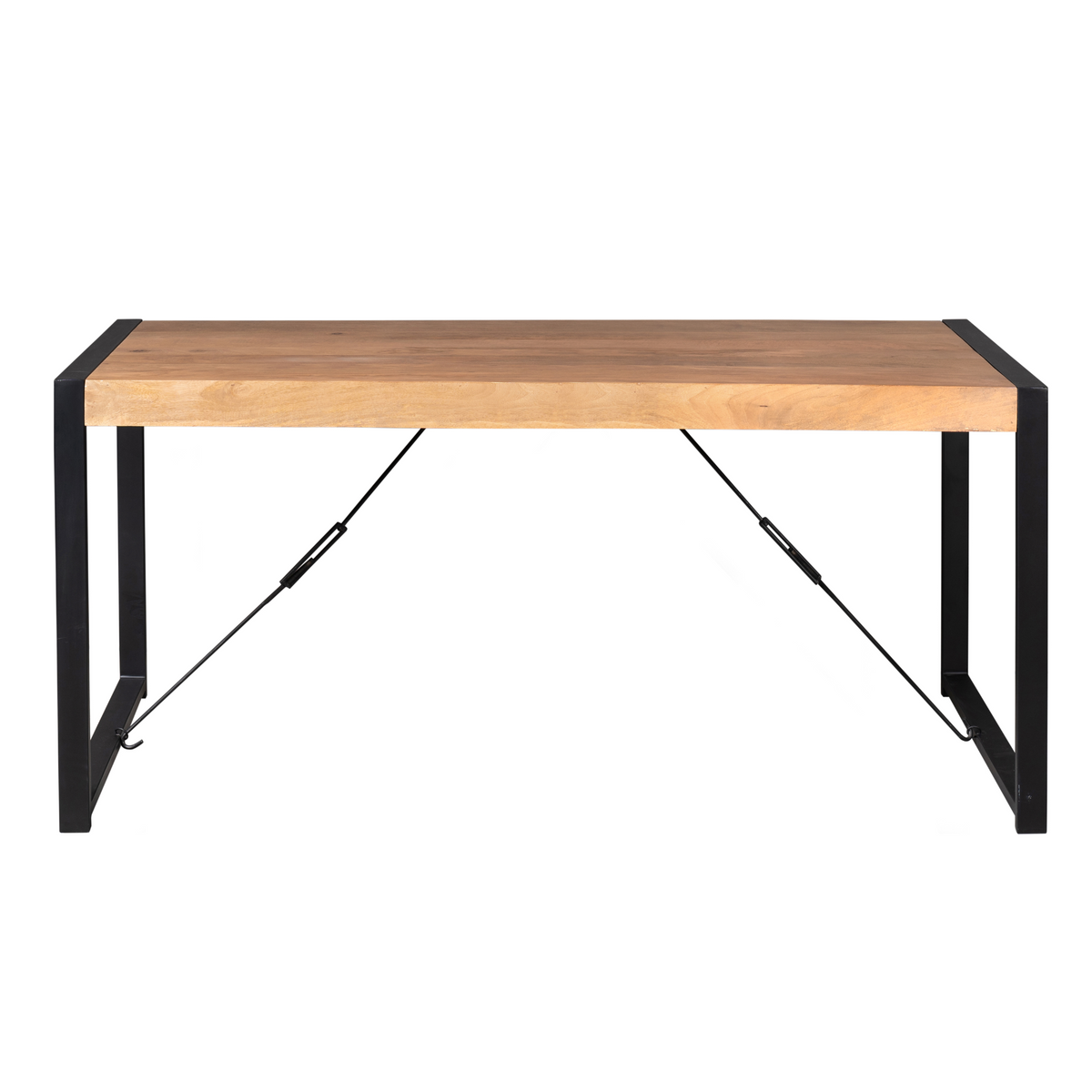 Rechthoekige Eettafel Boaz met houten blad en zwarte metalen poten