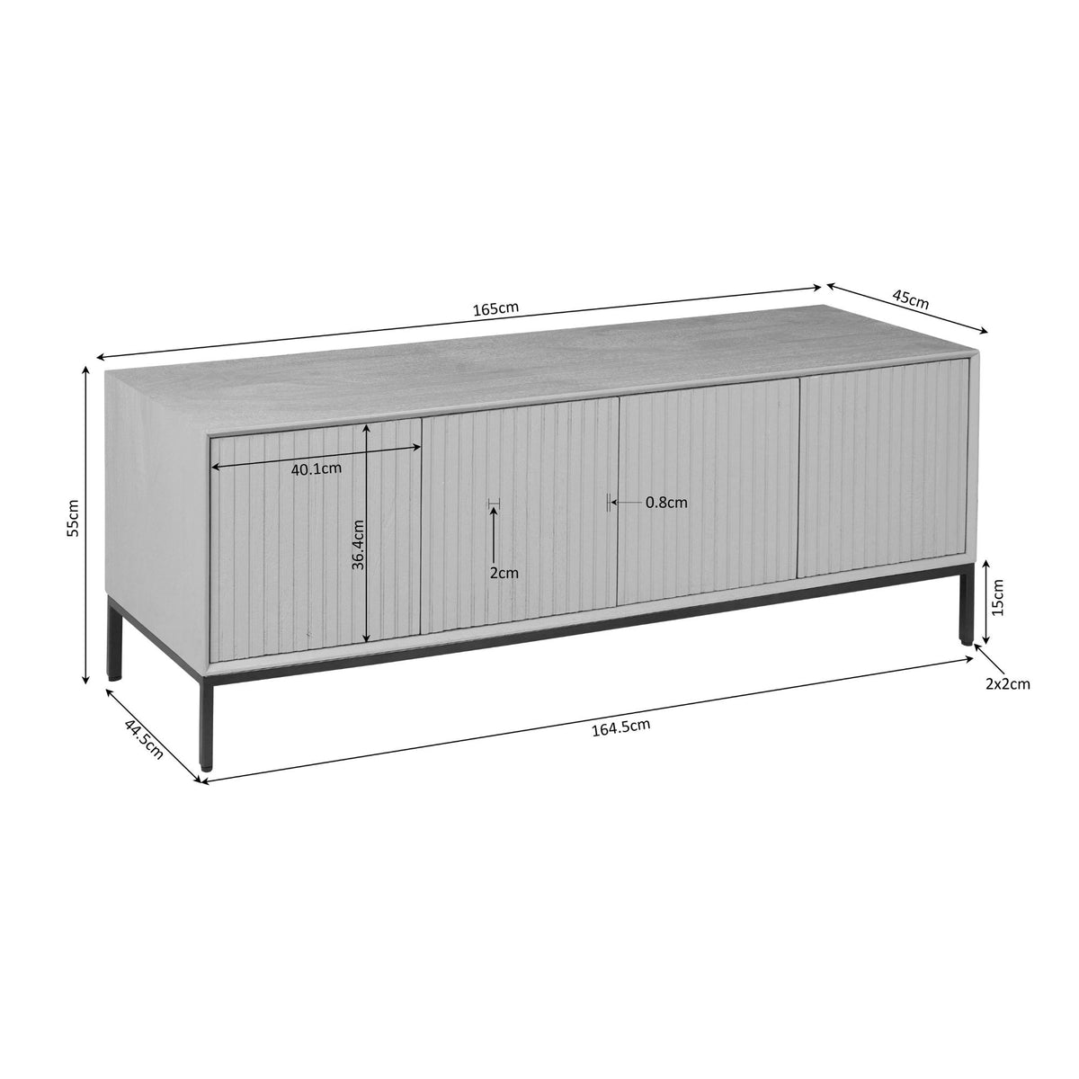 tv-meubel Madison Brown 165 cm, maatvoering: 165 cm breedte en 45 cm diepte