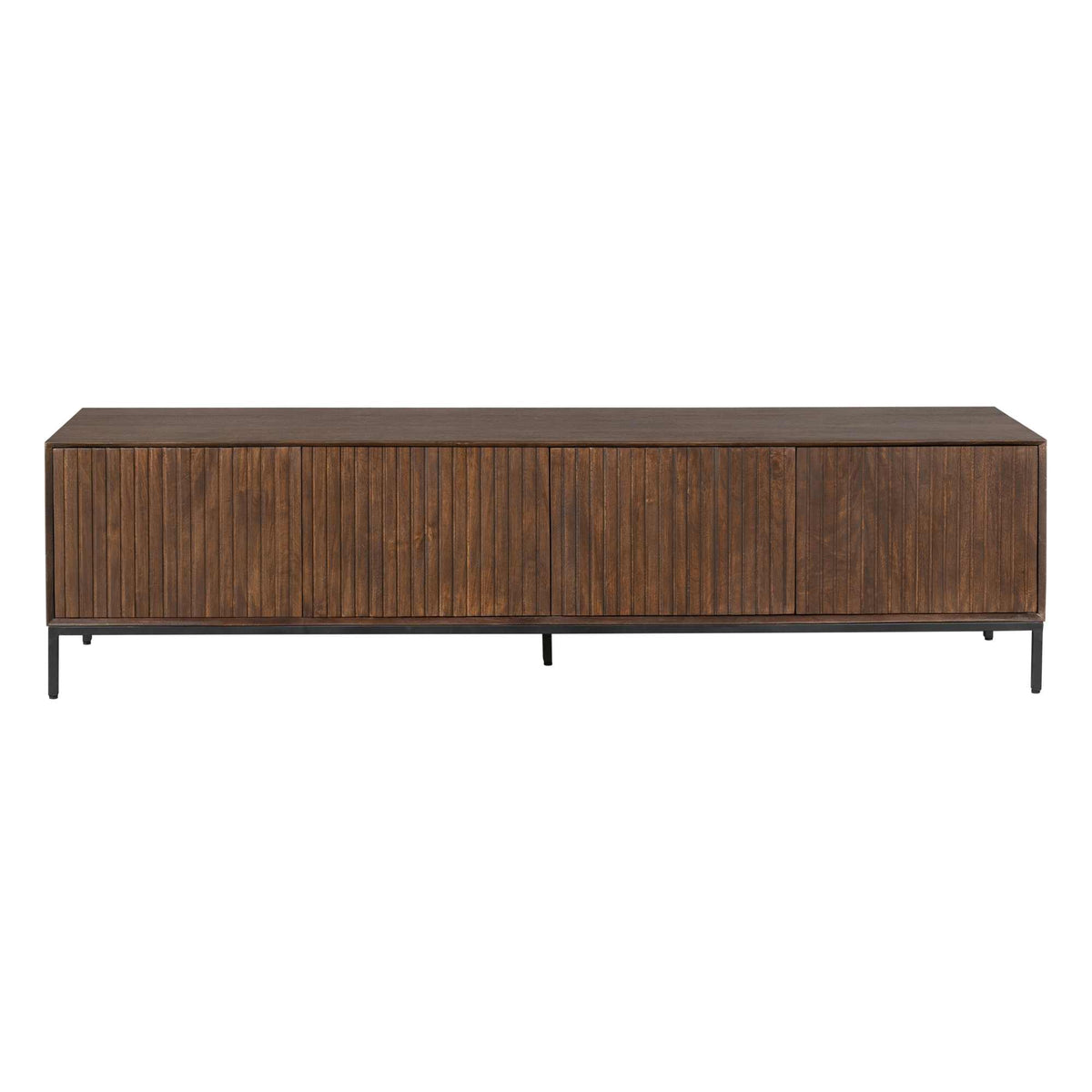 TV-meubel Madison Brown in bruin hout met rechthoekige kastvorm en horizontale latten