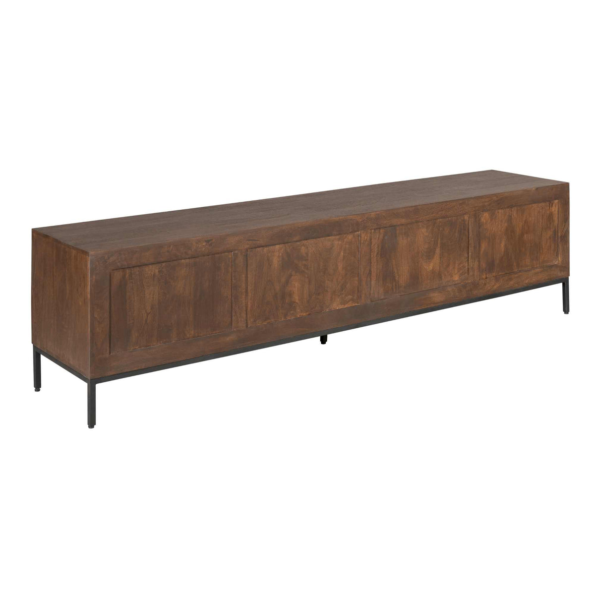 TV-meubel Madison Brown in bruin hout met horizontale panelen en zwarte poten