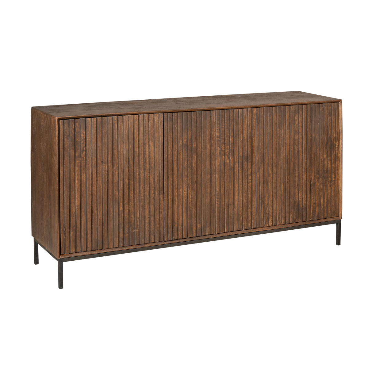 Bruin dressoir met geribbelde frontpanelen en twee deuren