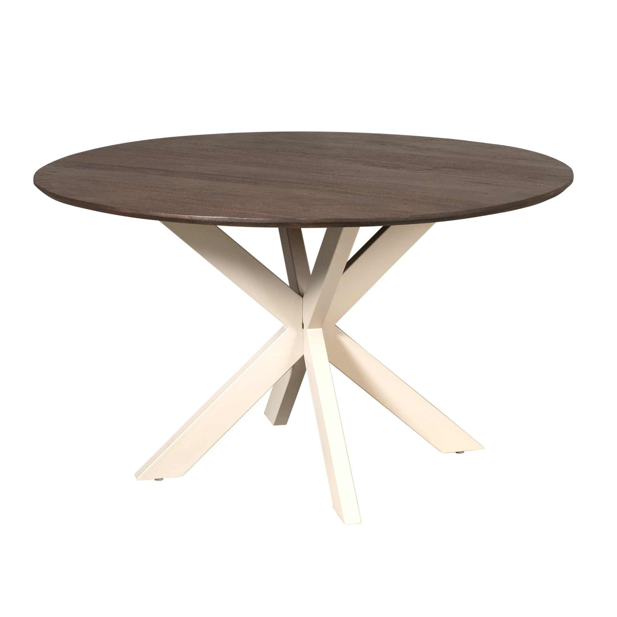 Ronde eettafel met rond donkerbruin blad en zandkleurige tredepoten