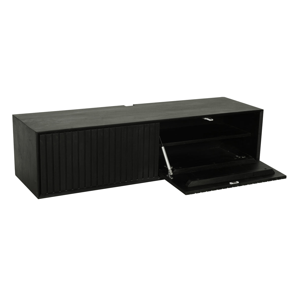 Zwevend tv-meubel Madison zwart met open opbergvak en opklapbare klep