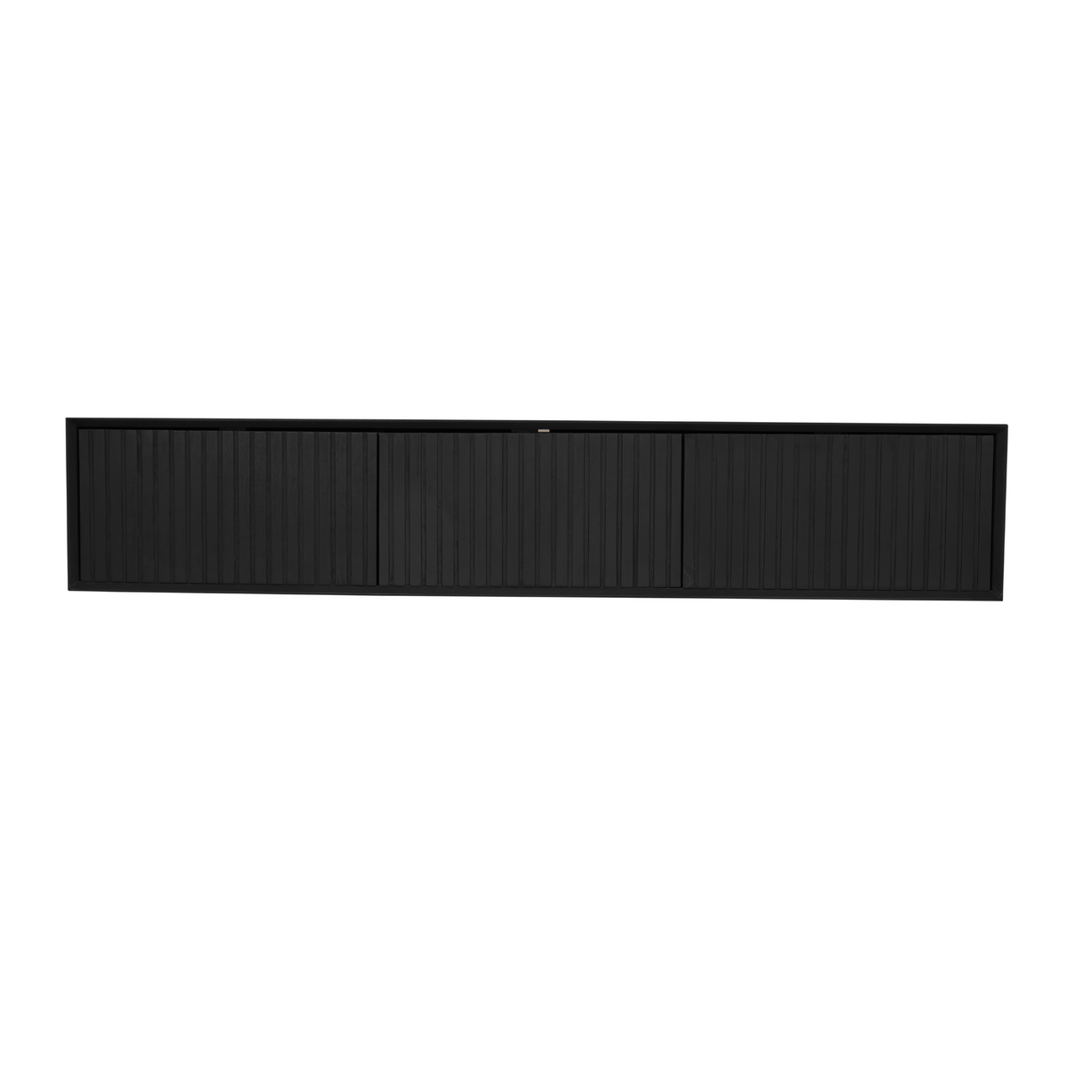 Zwart zwevend tv-meubel met horizontale frontpanelen en verticale ribstructuur